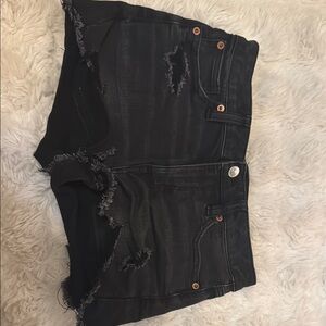 American Eagle Outfitters Black Jean Shorts Distressed High-Waisted